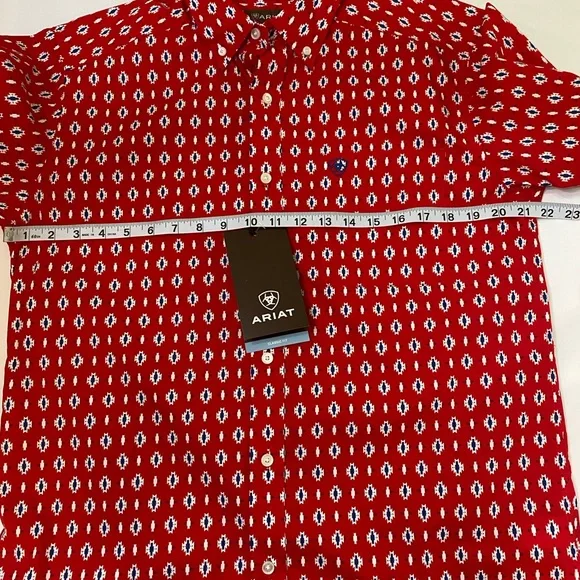 🆕 ARIAT Red Beacon Aztec Print Decker Short Sleeve Western Cowboy Shirt SZ S - Picture 12 of 13